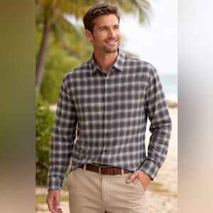 Tommy Bahama Men’s Gray Plaid Button Down Shirt Long Sleeve